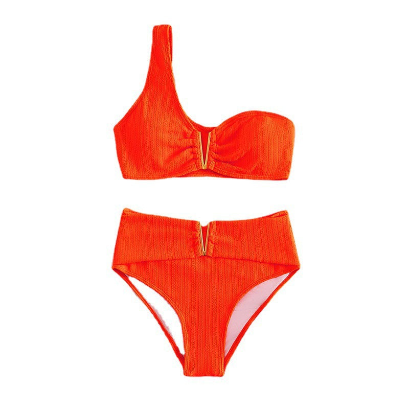 Women High-Waisted Bikini Set with Elegant Cut and Fashionable Ring Detail Mune Fashion
