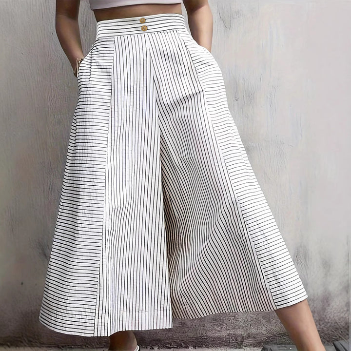 Women High Waist Palazzo Pants with Wide Leg & Stripe Detail Mune Fashion