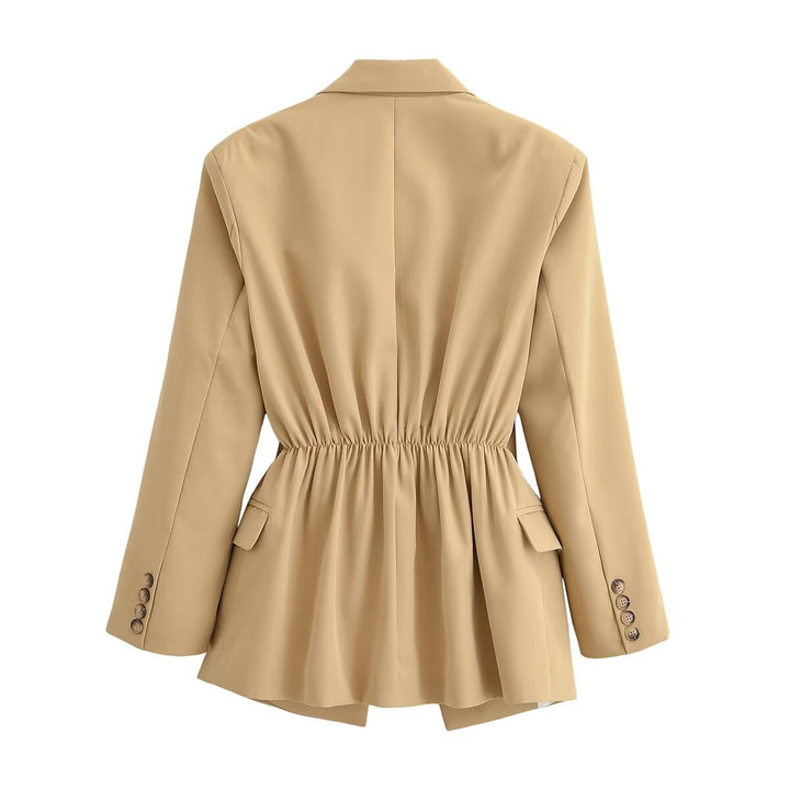 Women's Oversize Blazer with Wide Lapels, One-Button Closure and Flap Pockets Mune Fashion