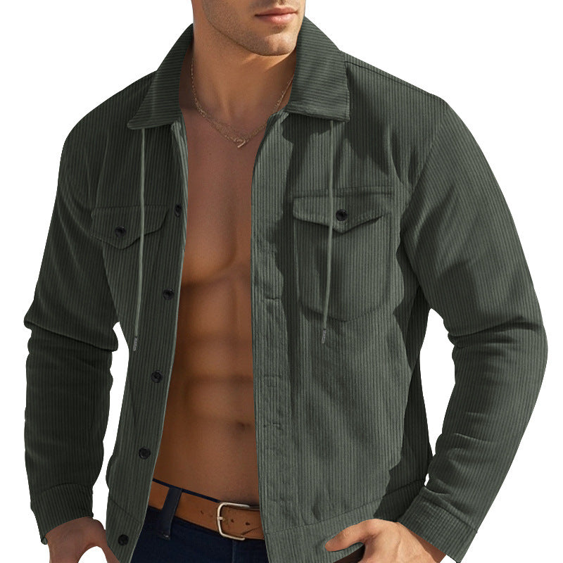 Men's casual fine ribbed cord jacket with stand-up collar, chest pockets and elastic hem Mune Fashion