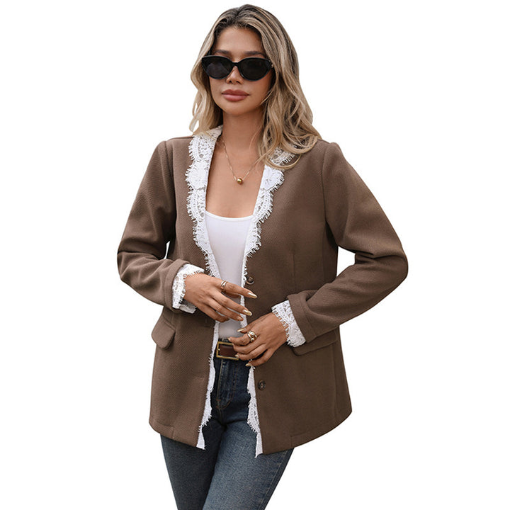 Women's blazer jacket with lace trim and relaxed silhouette Mune Fashion