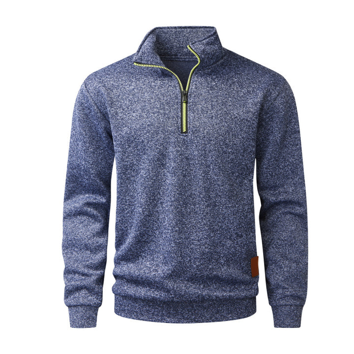 Men's Half Zip Fleece Pullover with Stand-up Collar, Melange Structure & Elastic Cuffs Mune Fashion