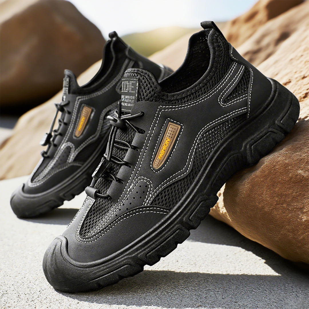 Men's sturdy mesh trekking shoe with reinforced rubber toe cap, quick-lace fastening, and grippy tread sole Mune Fashion