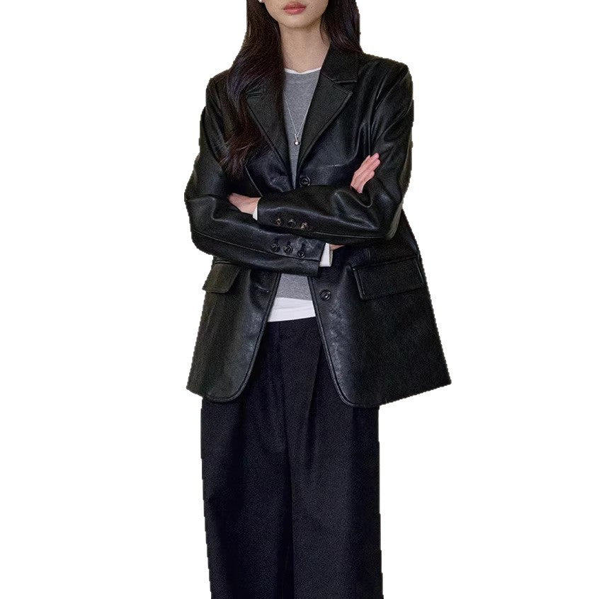 Women's Fashionable Leather Blazer Mune Fashion