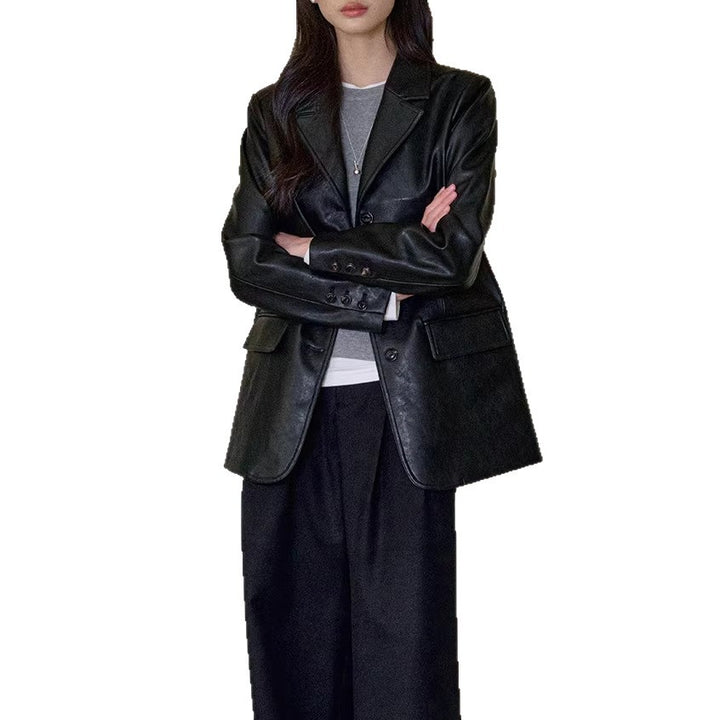 Women's Fashionable Leather Blazer Mune Fashion
