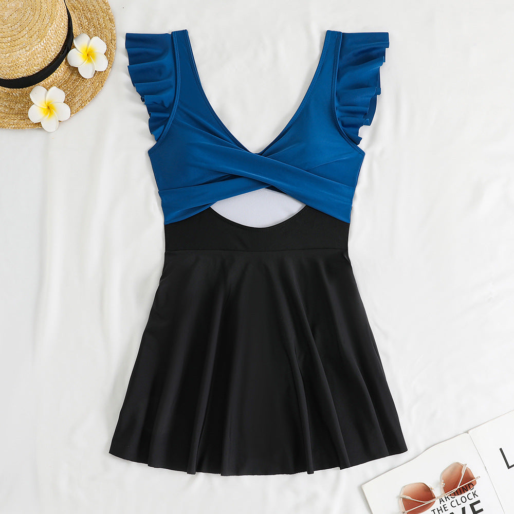 Women's swimsuit with floral ruffle design and skater-like skirt Mune Fashion