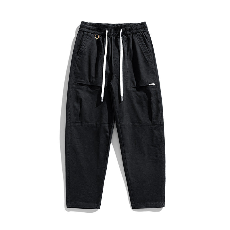 Herren Baggy-Utility-Cargohose im Tapered-Schnitt mit elastischem Tunnelzugbund, aufgesetzten Fronttaschen und Knieabnähern Mune Fashion