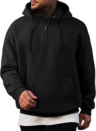 Men's hooded pullover with half zipper, kangaroo pocket and ribbed cuffs Mune Fashion