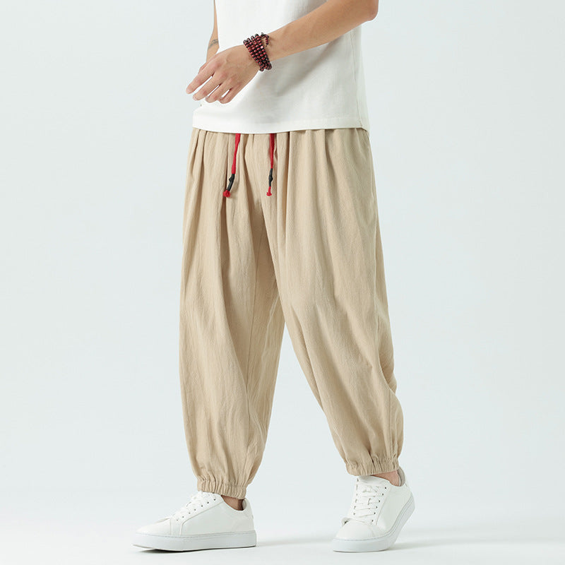 Men's loosely cut linen-cotton pants with drawstring and elastic cuffs Mune Fashion