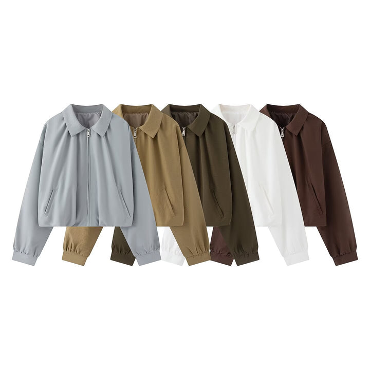 Women's short jacket in cropped bomber style with Kent collar, softshell look and elastic cuffs Mune Fashion