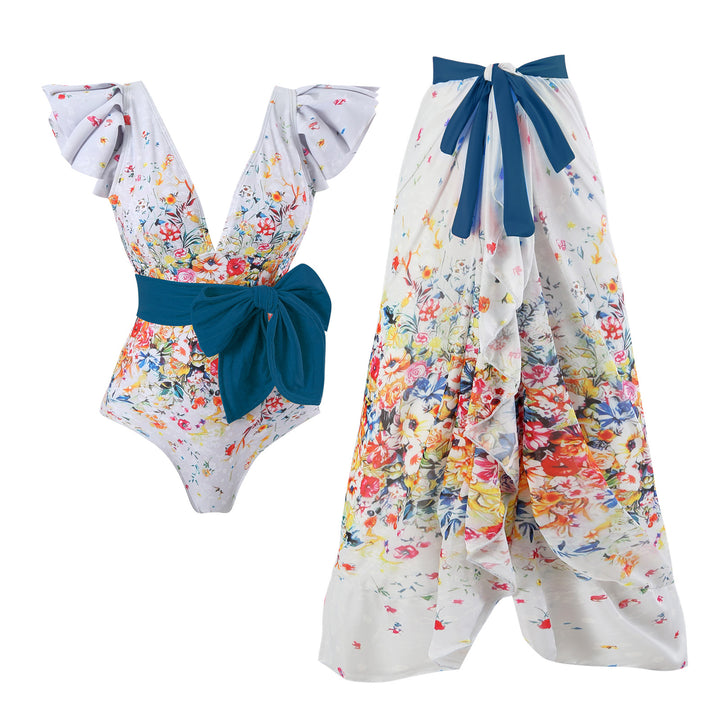 Damen Maxi-Rock mit floralen Mustern und verspieltem Schärpen-Detail Echo Archiv