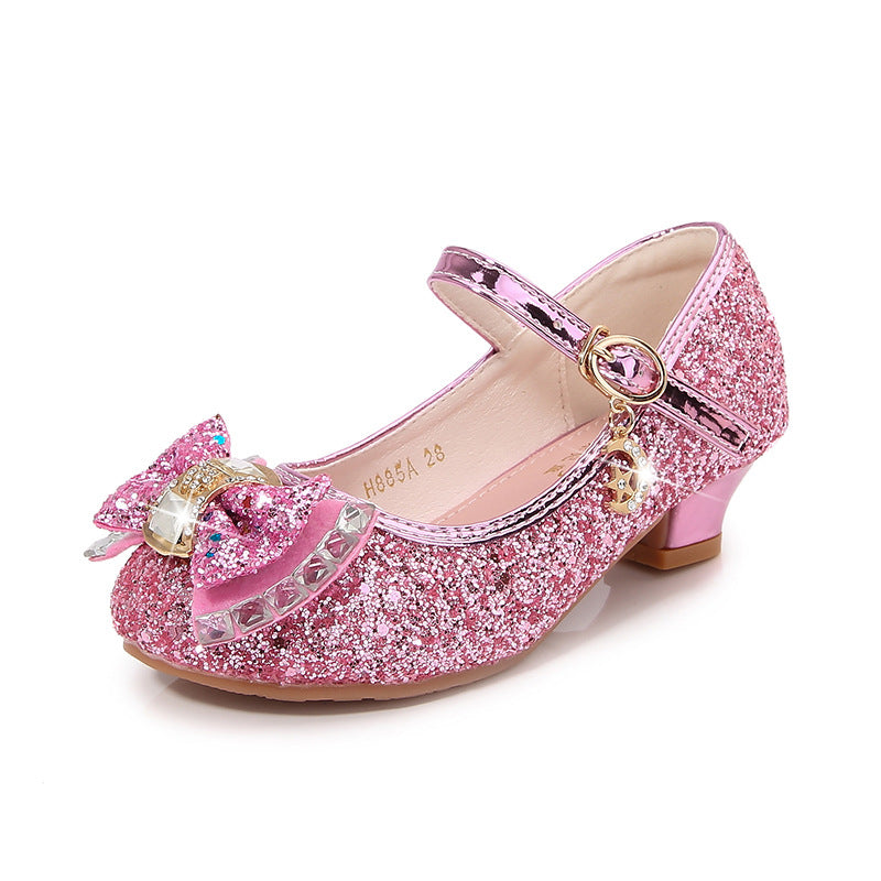 Girls Elegant Glitter Ballet Flats with Decorative Bow and Rhinestone Application Mune Fashion