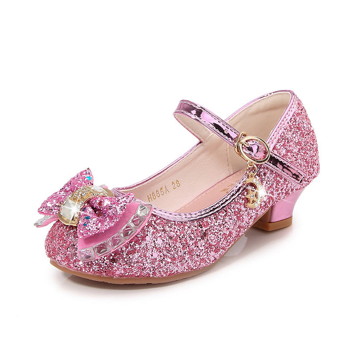 Girls Elegant Glitter Ballet Flats with Decorative Bow and Rhinestone Application Mune Fashion