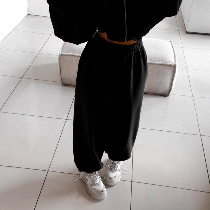 Women nan oversized hoodie jacket with full zip and high waist elastic waistband jogging pants set Mune Fashion
