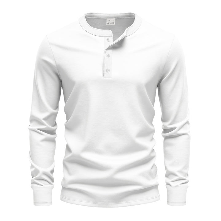 Men's fitted long sleeve Henley shirt with stand-up collar, fine cotton stretch and ribbed cuffs Mune Fashion