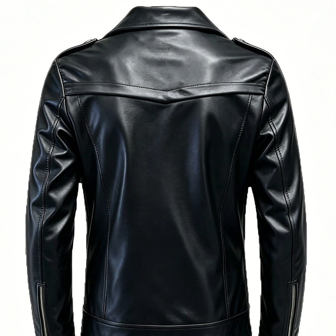 Men's Masculine Premium Leather Biker Jacket with Asymmetrical Zipper Front Mune Fashion