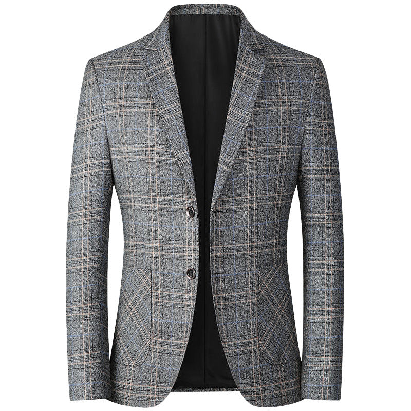 Men's Checkered Wool Blend Jacket Slim Fit with Narrow Lapel Mune Fashion
