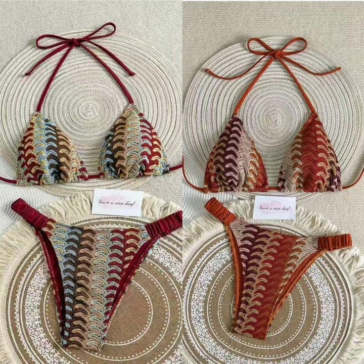 Women Triangle Bikini with Colorful Crochet Pattern Mune Fashion