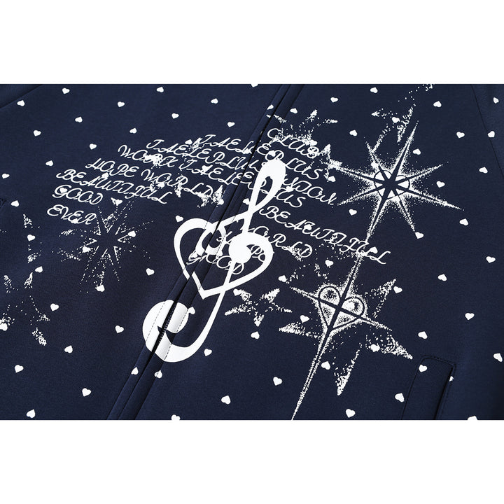 Women's zip hoodie in heart all-over with treble clef print and kangaroo pockets Mune Fashion