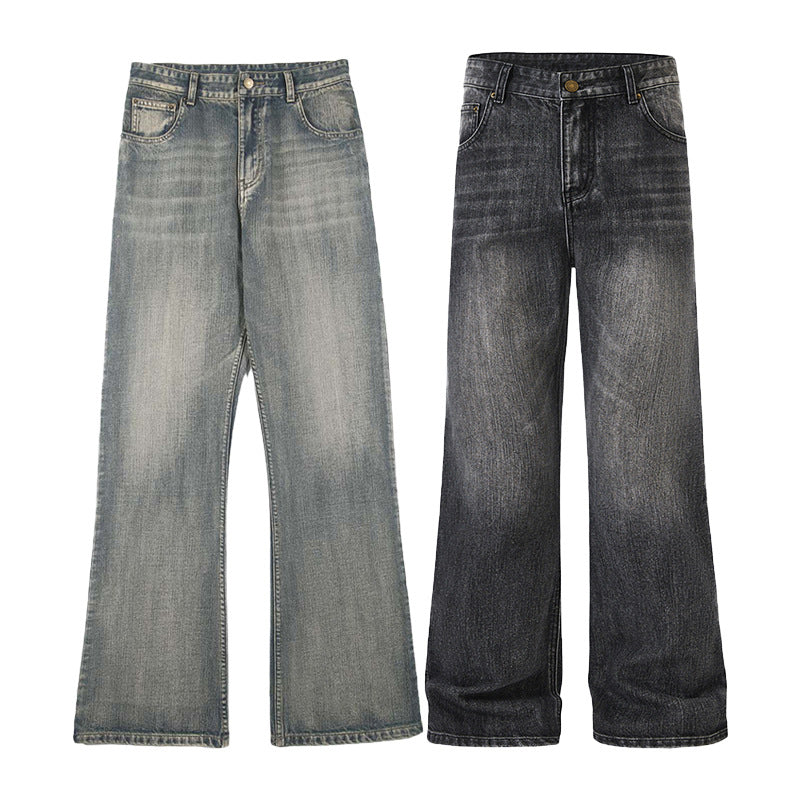 Men's Relaxed-Straight Denim Jeans with Extra Long Hem and Vintage Finish Mune Fashion