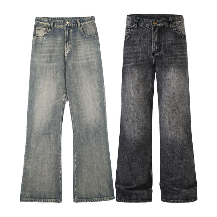Men's Relaxed-Straight Denim Jeans with Extra Long Hem and Vintage Finish Mune Fashion