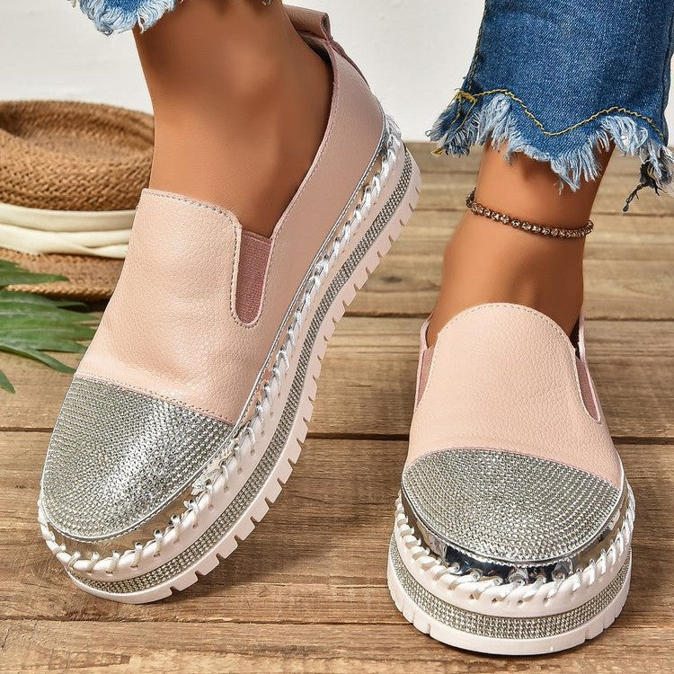 Women's Slip-On Platform Sneakers with Glitter-Embellished Toe Cap and Braided Sole Details Mune Fashion