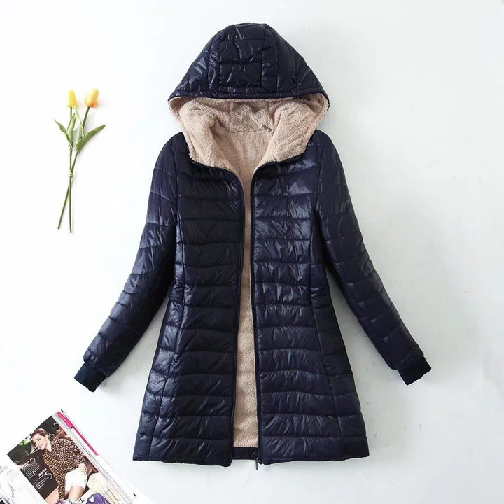 Women Tailored Quilted Coat with Teddy Lining and Hood Mune Fashion