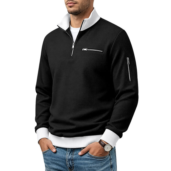 Men's waffle-knit turtleneck with contrast collar, zippered chest pocket and arm pocket Mune Fashion