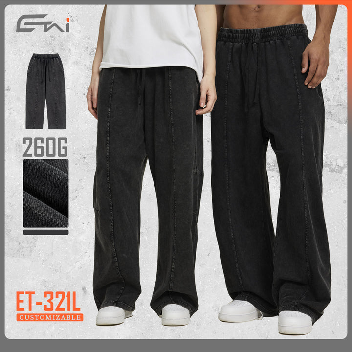 Men's extra wide baggy pants in stonewashed look with elastic drawstring waistband Mune Fashion