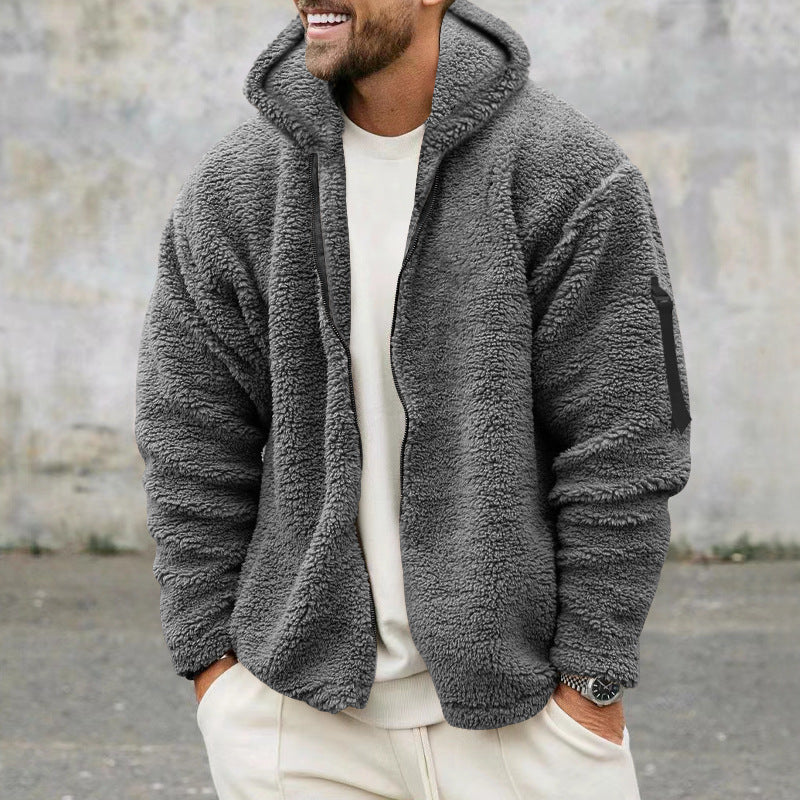 Men's Nan Sherpa-Fleece Hooded Jacket with Full-Zip and Sleeve Pocket Mune Fashion