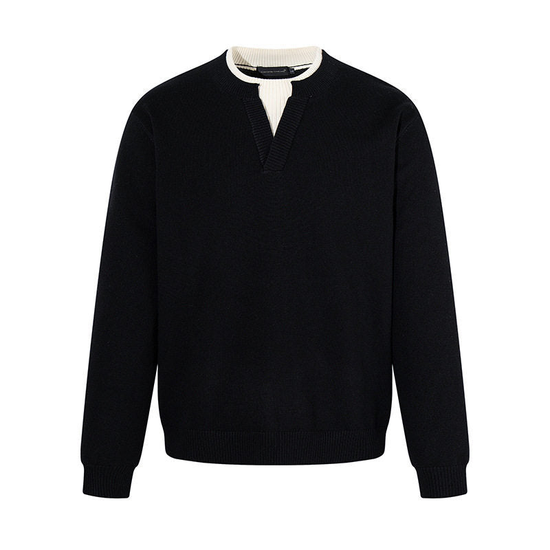 Men's fine-knit pullover with V-slit collar and ribbed finish Mune Fashion