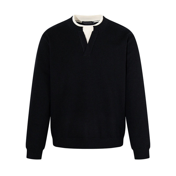 Men's fine-knit pullover with V-slit collar and ribbed finish Mune Fashion