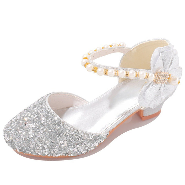 Ladies Elegant and Sparkling Mid-Heel Shoes with Pearl and Bow Details Mune Fashion