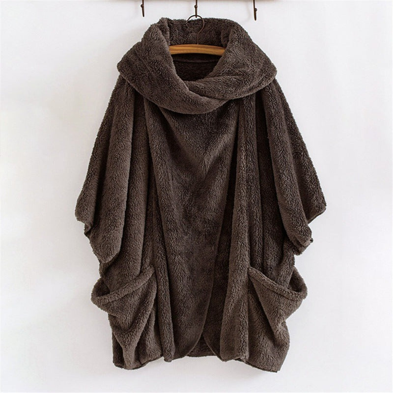 Women Oversize Cozy Poncho with large funnel neck and kangaroo pockets Mune Fashion