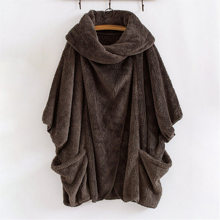 Women Oversize Cozy Poncho with large funnel neck and kangaroo pockets Mune Fashion
