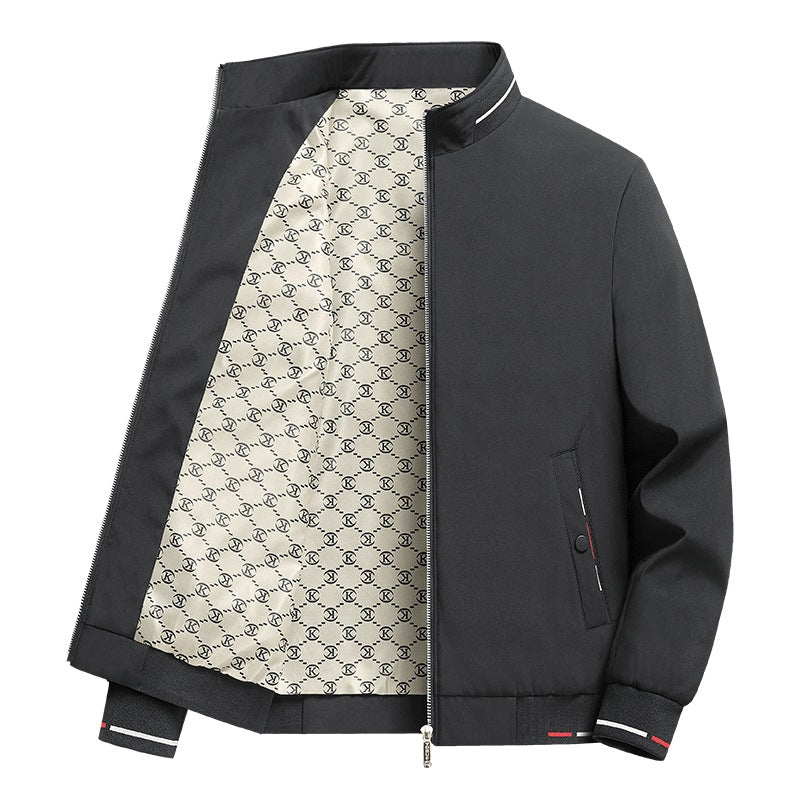 Men's  patterned-lined funnel-collar zip-up casual jacket Mune Fashion
