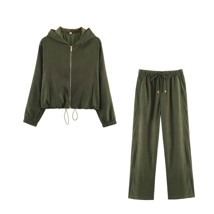 Women's wide lounge pants in velour look with drawstring and side pockets Mune Fashion