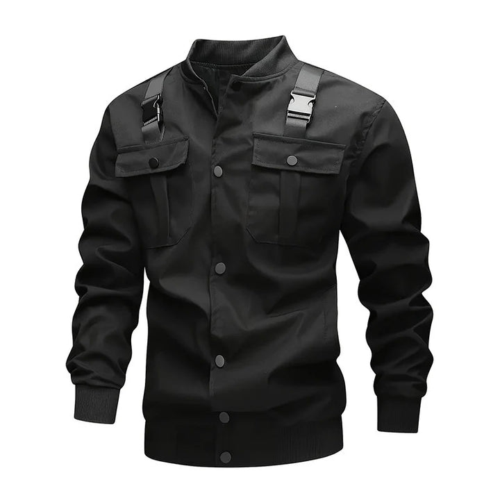 Men's Utility-Style Bomber Jacket with Shoulder Straps, Snap Button Placket & Flap Pockets Mune Fashion