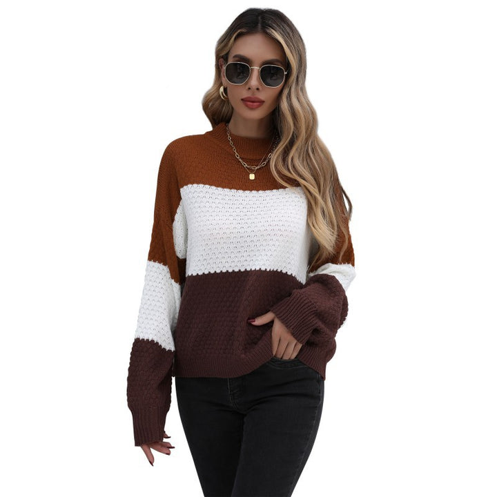 Women's structured knit block sweater with dropped shoulder and round neck Mune Fashion