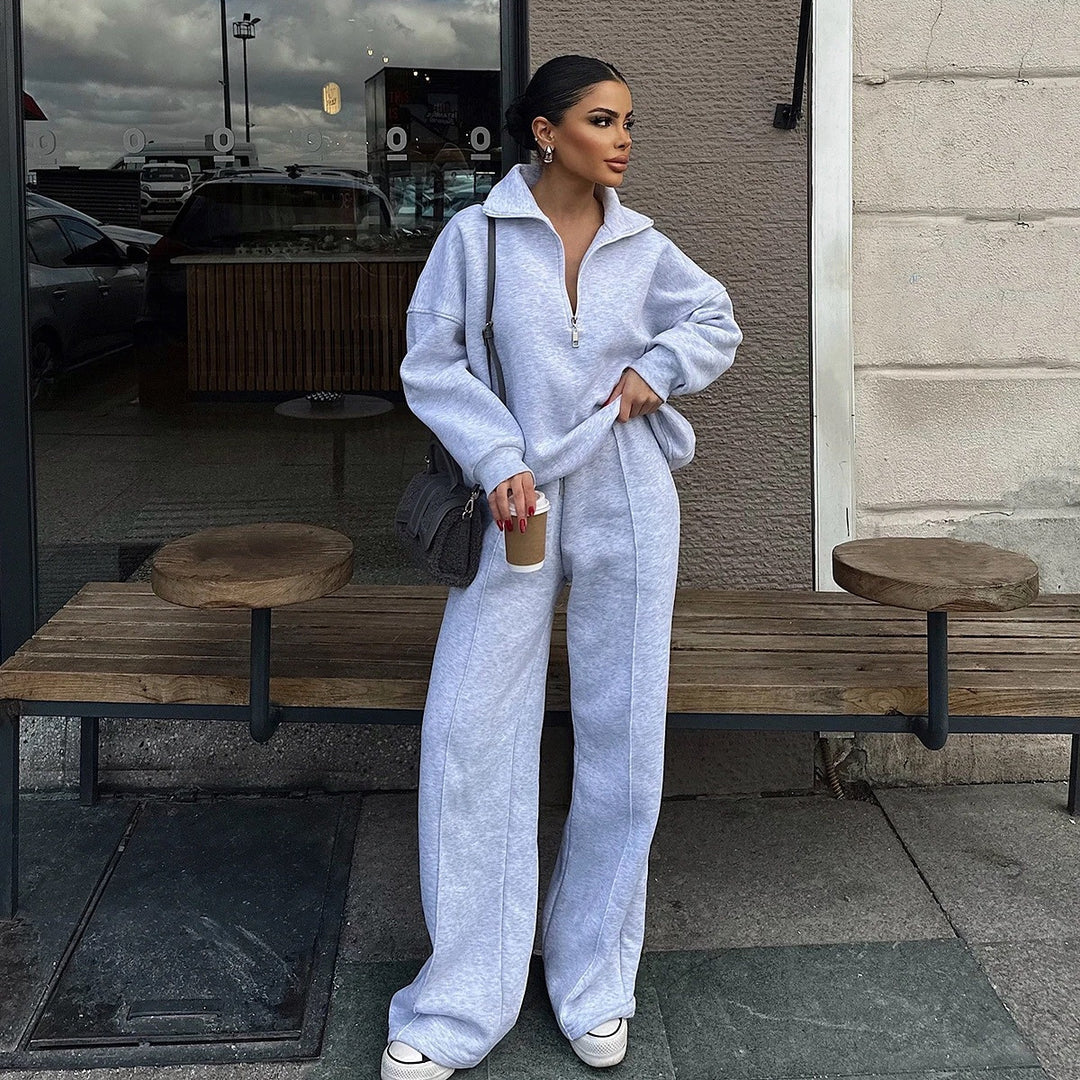 Women nan Oversize Sweatshirt with Half Zip and Loose Jogging Pants Set Mune Fashion