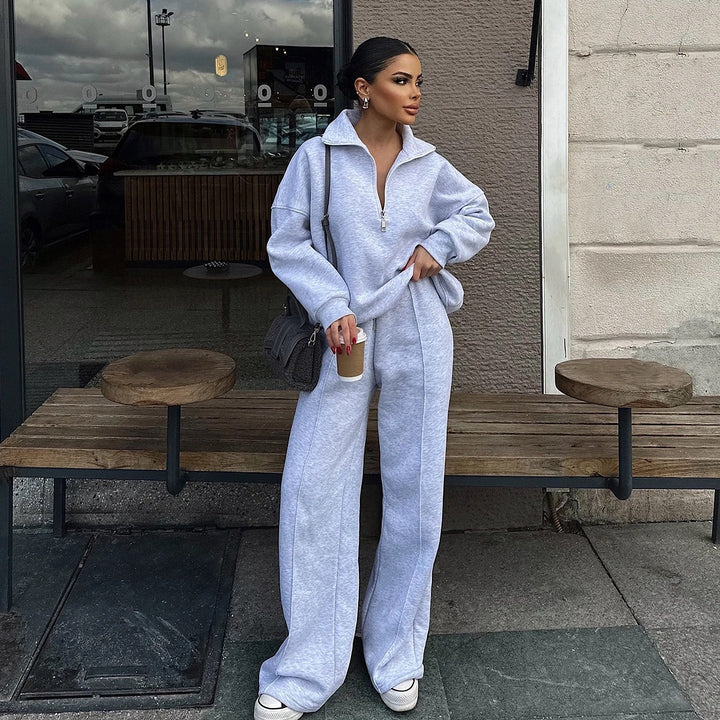 Women nan Oversize Sweatshirt with Half Zip and Loose Jogging Pants Set Mune Fashion