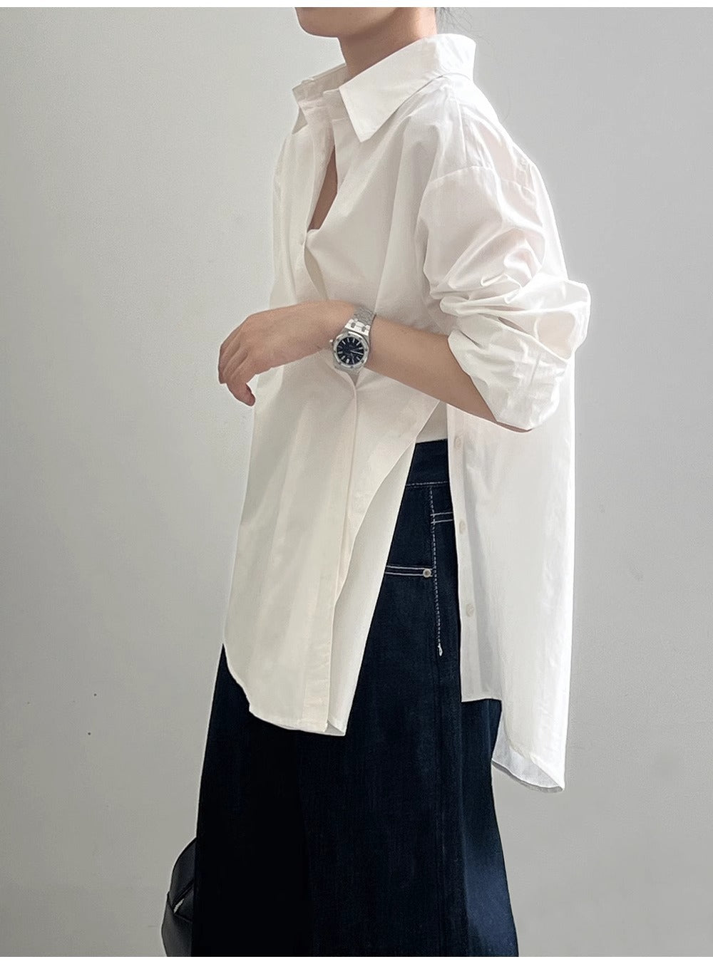 Women’s Oversized Shirt Blouse with Asymmetric Hem and Dropped Shoulder Mune Fashion