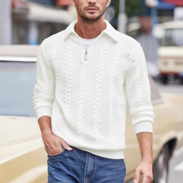 Men's chunky knitted turtleneck with half zipper, shawl collar and cable pattern Mune Fashion