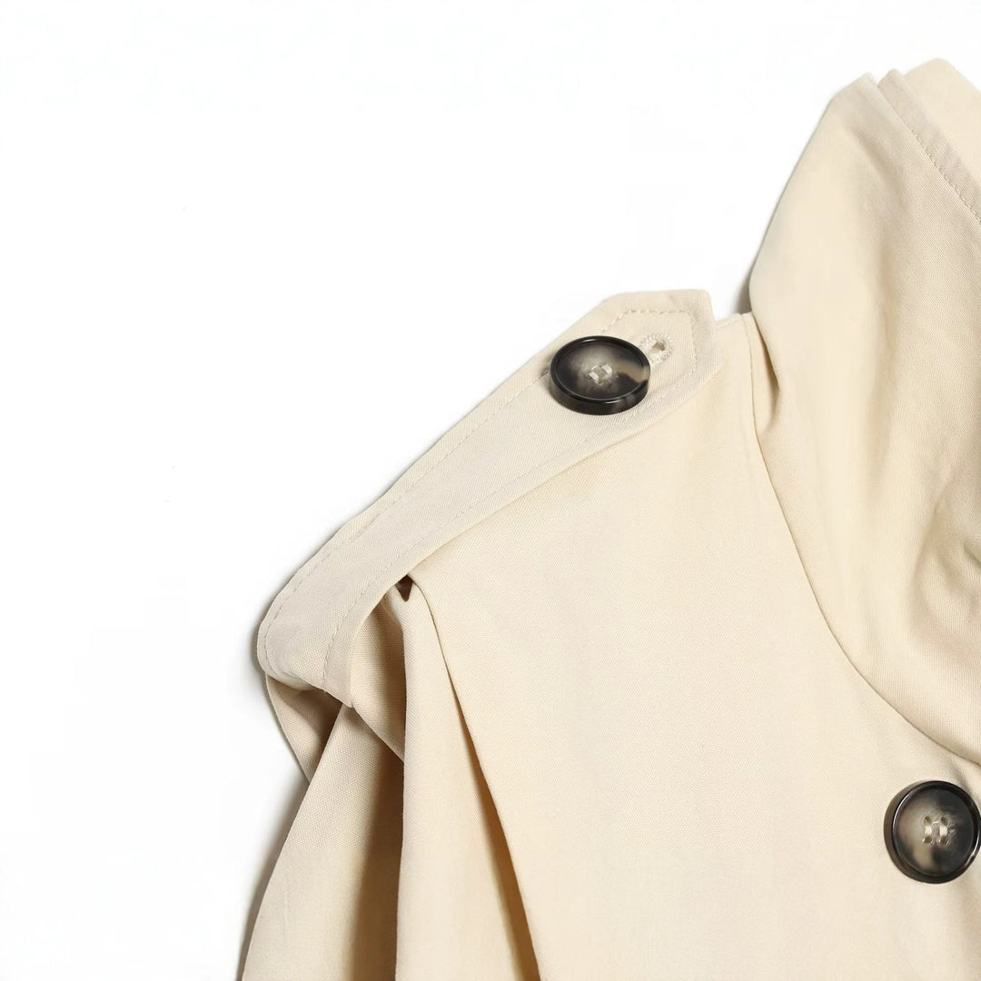 Women's Cropped Double-Breasted Trench Blouson with High Stand Collar, Epaulettes and Elastic Hem Drune
