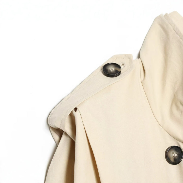 Women's Cropped Double-Breasted Trench Blouson with High Stand Collar, Epaulettes and Elastic Hem Drune