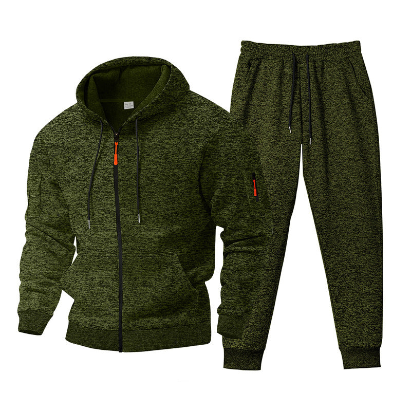 Men's marled hoodie sweat set with full zip, zip arm pocket, and drawstring joggers Mune Fashion