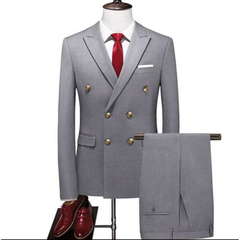 Men's Two-Piece Double-Breasted Suit with Tailored Blazer and Slim Flat Front Trousers Mune Fashion