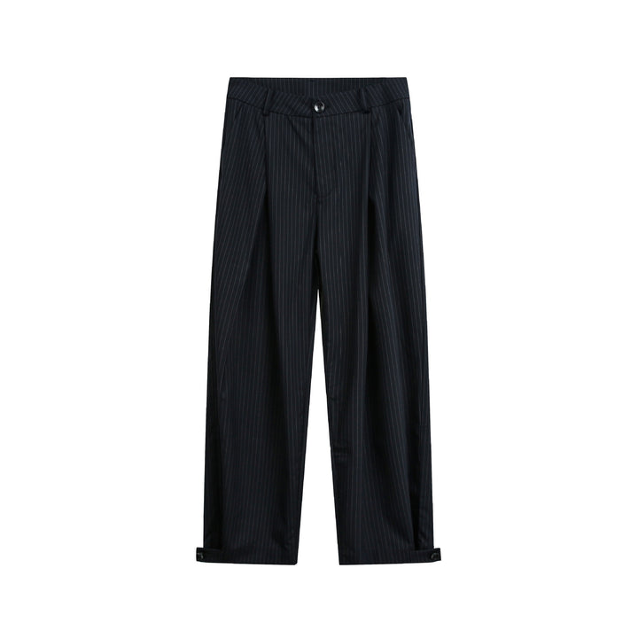Women's High-Rise Wide Suit Trousers with Creases, Pinstripes, and Adjustable Cuff Mune Fashion