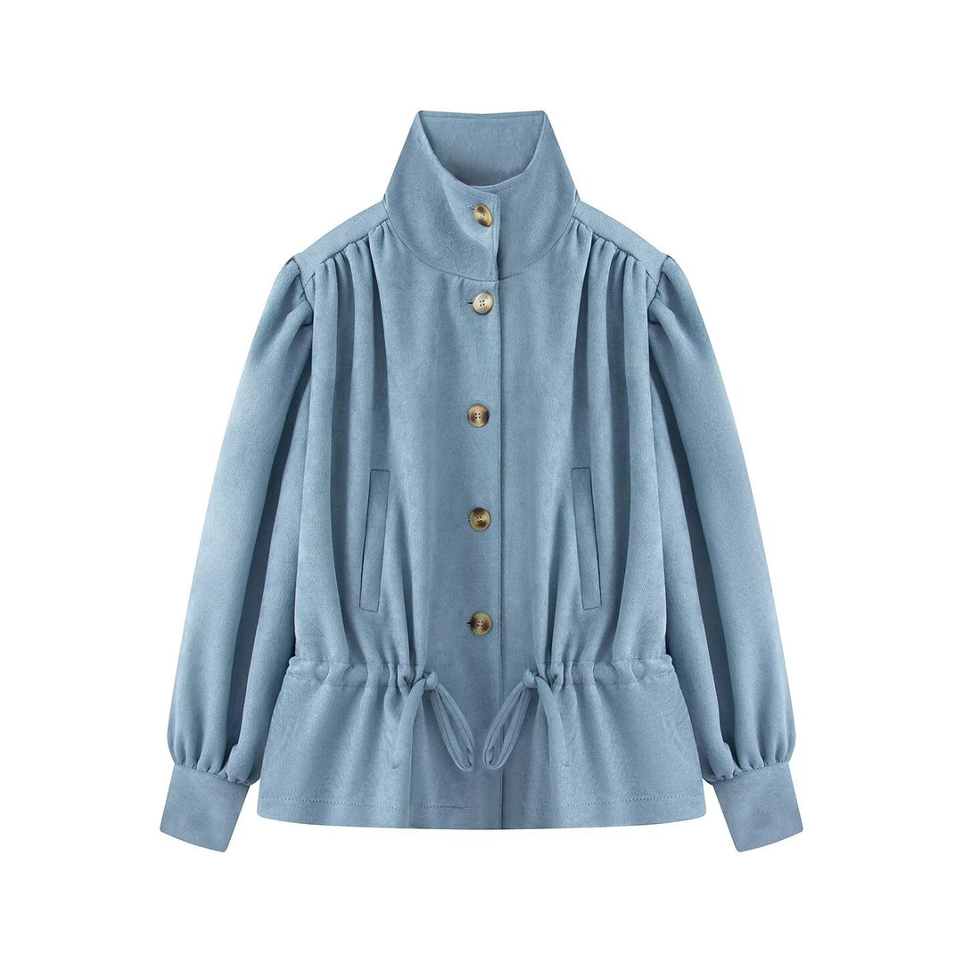 Women's short jacket with stand-up collar, drawstring and balloon sleeves Mune Fashion