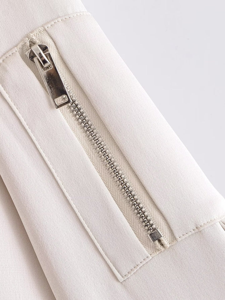 Women's Short Bomber Jacket in Boxy Cropped Cut with Zipper and Arm Pocket Mune Fashion